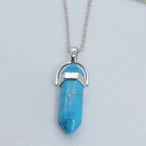 Hot Topic Turquoise Agate Hexagonal Chakra Pendant Necklace - Picture 1 of 3